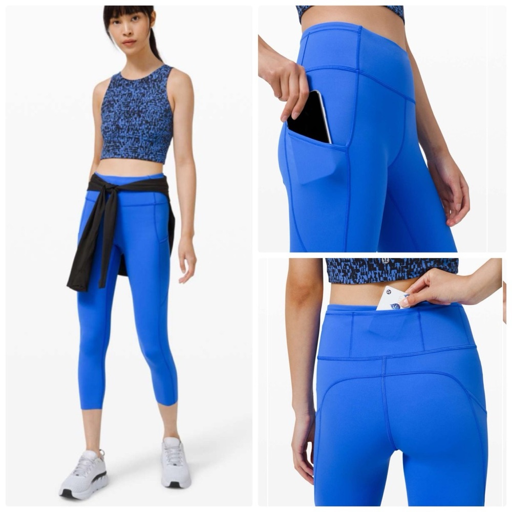 Lululemon fast and free high rise crop II 23” non reflective in wild blue bell 4